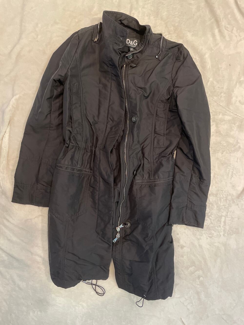 DOLCE & GABBANA Light Rain Parka Jacket with Pockets Size 36 Black Long Sleeve